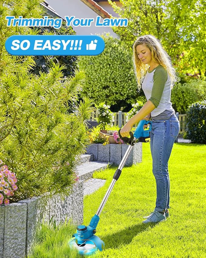 Cordless Weed Wacker, Electric Weed Eater Battery Powered with 2 x 4.0Ah Batteries & Charger, Brushless Lightweight Grass Trimmer/Brush Cutter for Yard Garden (Black)