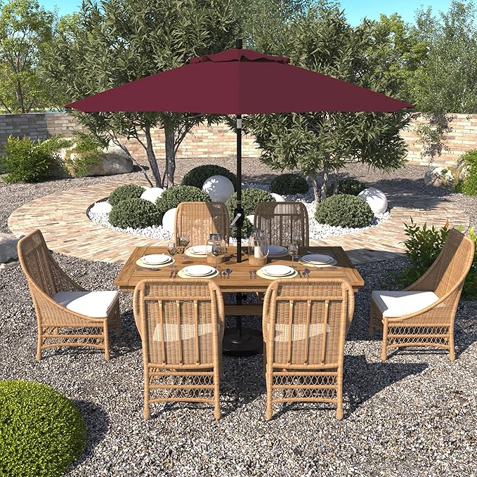 California Umbrella 9' Round Aluminum Market Umbrella, Crank Lift, Push Button Tilt, Black Pole, Pacifica