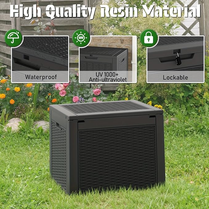 Bifanuo 35 Gallon Waterproof Outdoor Deck Box W/Locking Hole, Organizer Storage Box with Side Handles, Outdoor Storage & Organizing Supplies, Storage Boxes for Patio, Garden, Backyard