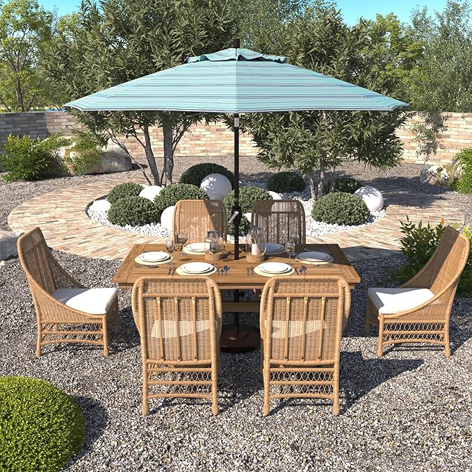 California Umbrella 9' Round Aluminum Market Umbrella, Crank Lift, Push Button Tilt, Bronze Pole