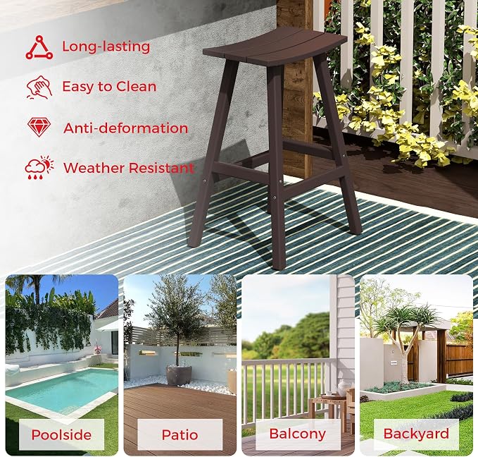 Costaelm Outdoor Bar Table, 42" Counter Height Round Patio Cocktail Bar Table, Patio Bar Table 3-Pieces Set Bistro Dining Table Pub Table for Deck, Backyard, Garden, Dark Brown