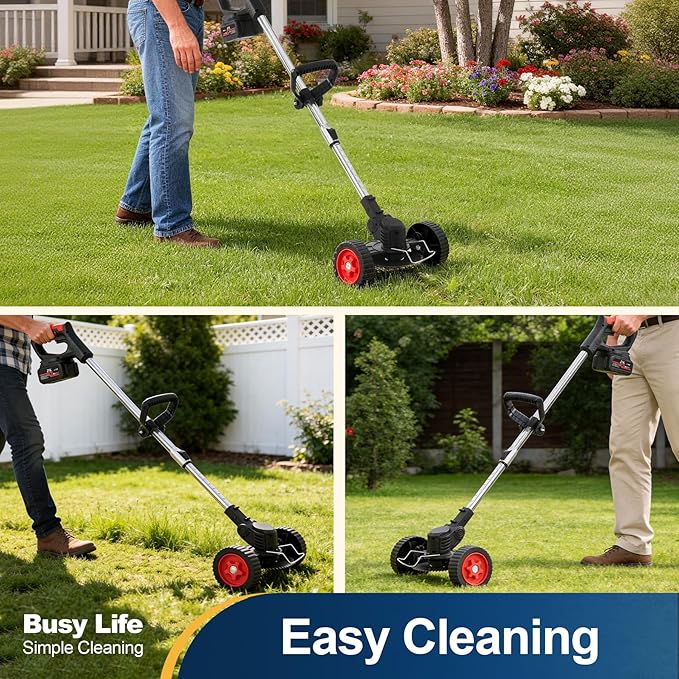 Yocada Cordless String Trimmer 2 in 1 Weed &Edge Trimmer Electric Grass Wacker 47" Telescopic Pole with Handle&Wheel for Garden Yard Lawn(2 * 21V Battery&1*Charger)