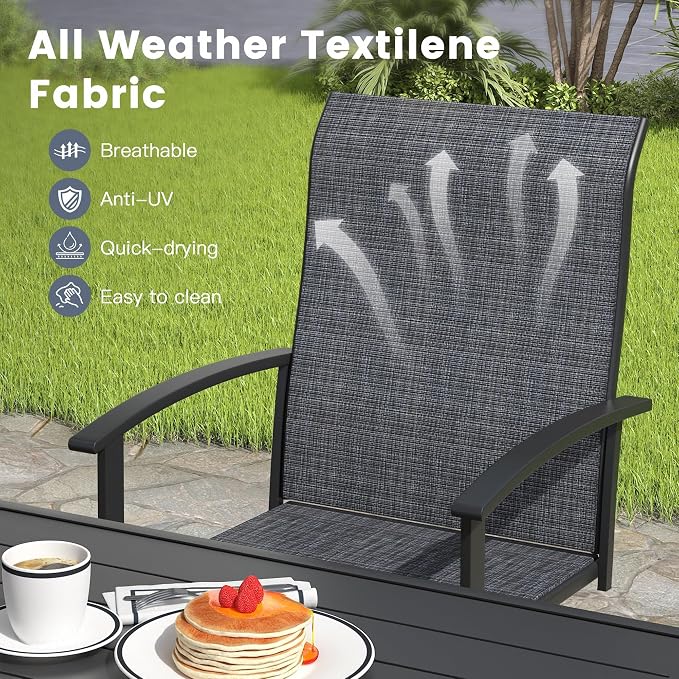VICLLAX 5 Pieces Patio Outdoor Dining Set, 4 Swivel Textilene Chairs and 47.2" Round Metal Table with Umbrella Hole for Porch, Deck, Garden, Black