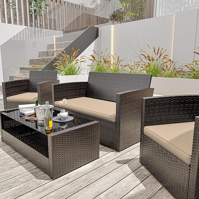 3 Pack Outdoor Patio Seat Cushions Replacement Covers Fit for 4 Pieces 4-Seater Wicker Rattan Patio Conversation Set Loveseat Chair Couch Furniture,36x18x2,18x18x2-Cover Only