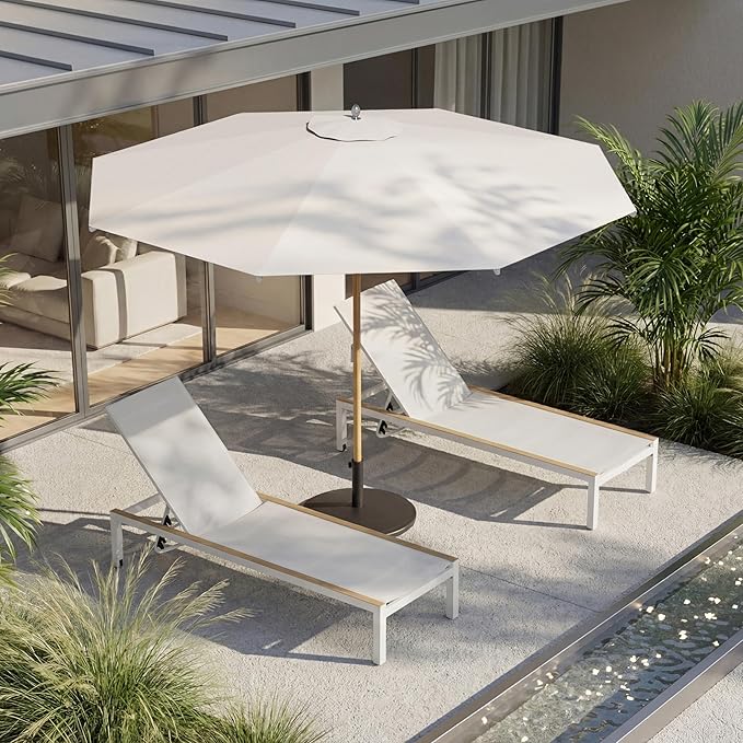 Grand patio 11 FT Sunbrella Patio Umbrella, Outdoor Umbrella with 8 Faux-Wood Grain Aluminum Ribs, Waterproof for Poolside, Deck, Backyard, Beige