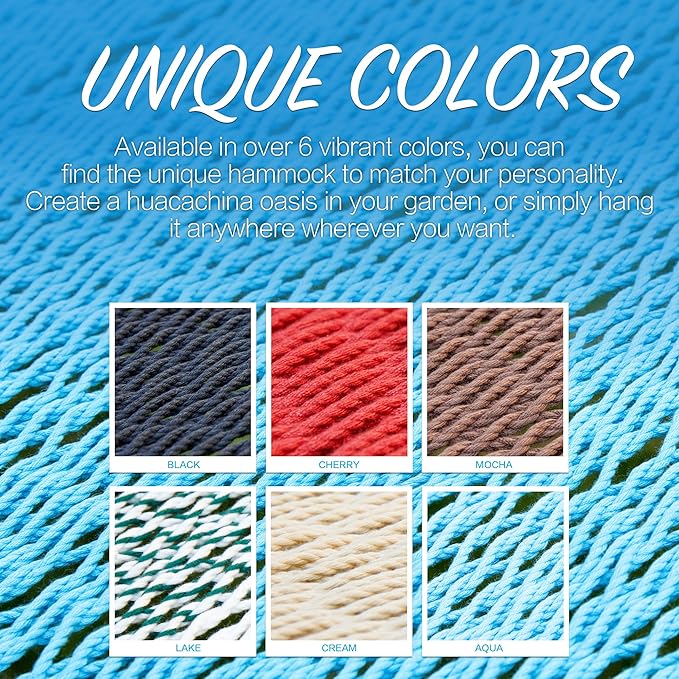 PNAEUT Double Rope Hammocks for Outside, Handwoven Double Caribbean Hammock with Spreader Bar for Outdoor Indoor, Max 600 lbs Capacity (Sky)
