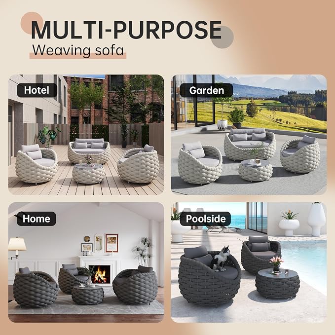 4 Pieces Set Aluminum Outdoor&Indoor Sofa, Modern Patio Furniture Set Conversation Set with Soft Cushion and Coffee Table for Balcony Garden,Grey