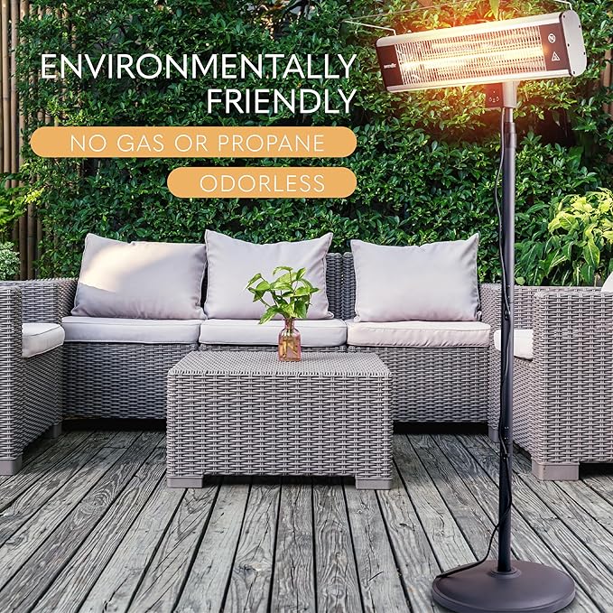 SereneLife Infrared Patio Heater, Electric Patio Heater for Indoor/Outdoor Use, Portable Stand Heater with Remote Control, 1500 W, for Restaurant, Patio, Backyard, Garage, Decks (Off Black)