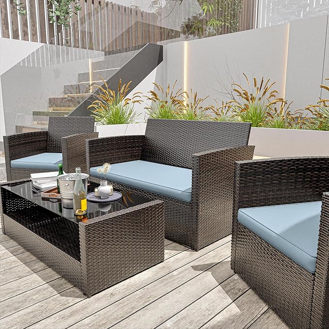 3 Pack Outdoor Patio Seat Cushions Replacement Covers Fit for 4 Pieces 4-Seater Wicker Rattan Patio Conversation Set Loveseat Chair Couch Furniture,36x18x2,18x18x2-Cover Only