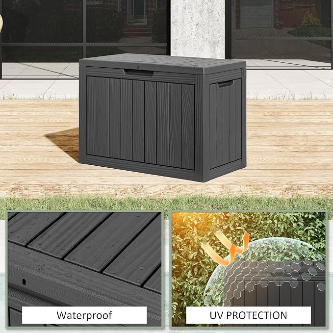 Outdoor Storage Box, 40 Gallon Resin Deck Boxes Outdoor Waterproof For Patio Furniture, Garden Tools, Pool Supplies, Lockable And UV Resistant (Striped Black)