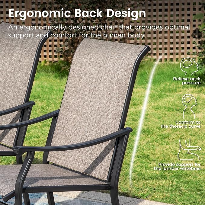 PHI VILLA Outdoor Dining Set for 6, Patio Chairs withTextilene Fabric and Metal Frame, Metal Dining Table with Umbrella Hole,Outdoor Table Chair Set for Patio