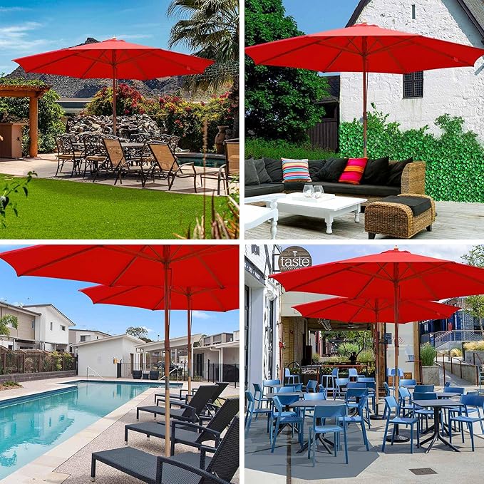 Yescom 13ft Coastal Solid Beech Wood Umbrella Pulley Lift Commercial Base with Wheel Included for Beach Club Seaside Restaurant Terrace Resort Poolside