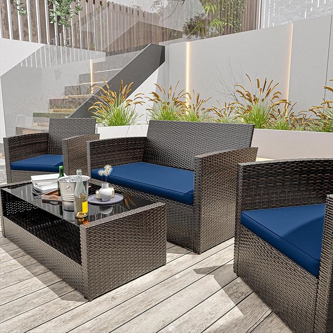 3 Pack Outdoor Patio Seat Cushions Replacement Covers Fit for 4 Pieces 4-Seater Wicker Rattan Patio Conversation Set Loveseat Chair Couch Furniture,36x18x2,18x18x2-Cover Only