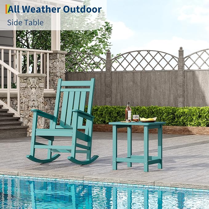 HDPE Adirondack Square Outdoor Side Table,Weather Resistant & Easy Assembly Patio End Tables,Durable Small Patio Table for Beach,Pool,Garden, Balcony, Porch