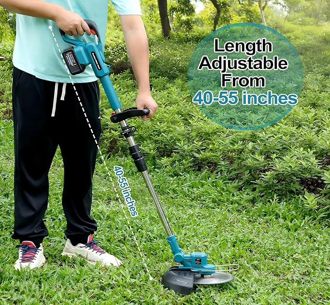 Electric Weed Wacker Cordless, Battery Powered Weed Eater String Battery, 21V Electric Weed Eater, for Lawn, Bush Trimming(with 2 x 4.0Ah Batteries and Fast Charger Included) (Blue)