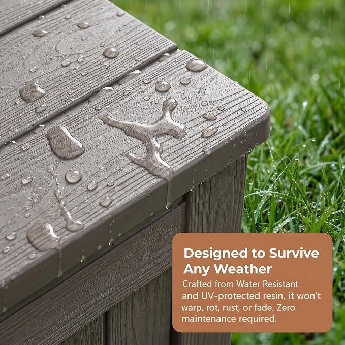 148 Gallon Resin Deck Box - Outdoor Storage Chest for Patio Furniture Cushions, Garden Tools, Pool Accessories & Backyard Organization Lockable Waterproof All-Weather Wood Grain Design, Easy Assembly