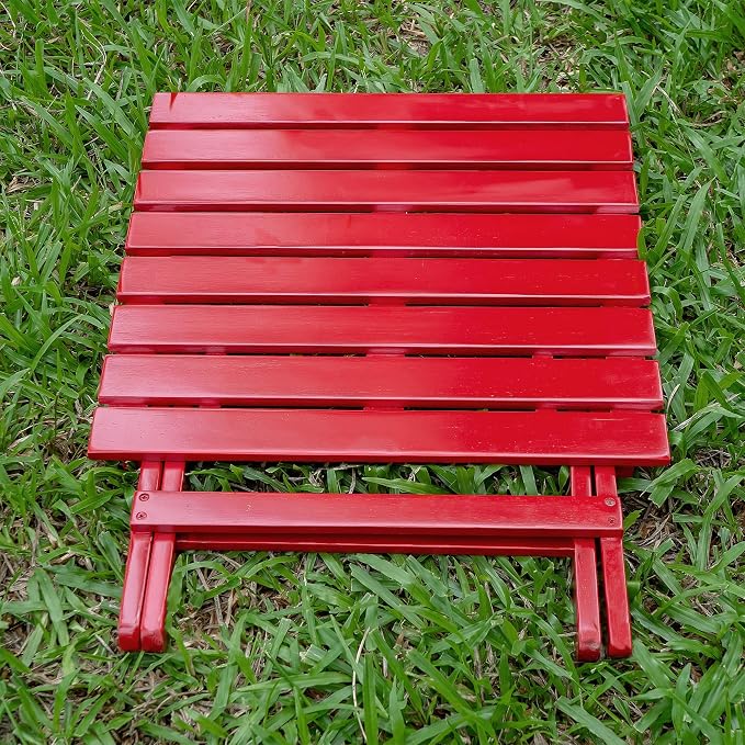 Merry Products Authentic Acacia Hardwood Compact Flat Folding Adirondack Slatted Side Table Outdoor Patio Furniture, Red