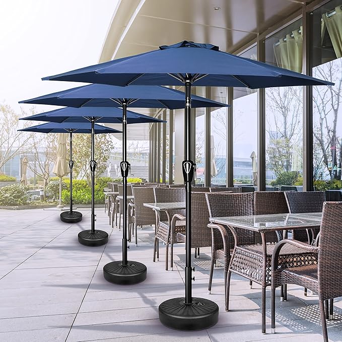 Simple Deluxe 7.5ft Patio Umbrella Outdoor Table Market Yard Umbrella with Round Umbrella Base Stand for Garden, Deck, Backyard, Pool, Blue