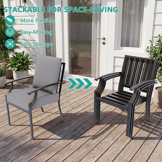 Gotland 9 Piece Outdoor Dining Set, Metal Outdoor Table and Swivel Chairs with X-Shaped Legs 1.5" Umbrella Hole, Patio Furniture Set with Waterproof Cushions, Patio Dining Sets for Backyard Deck Gray