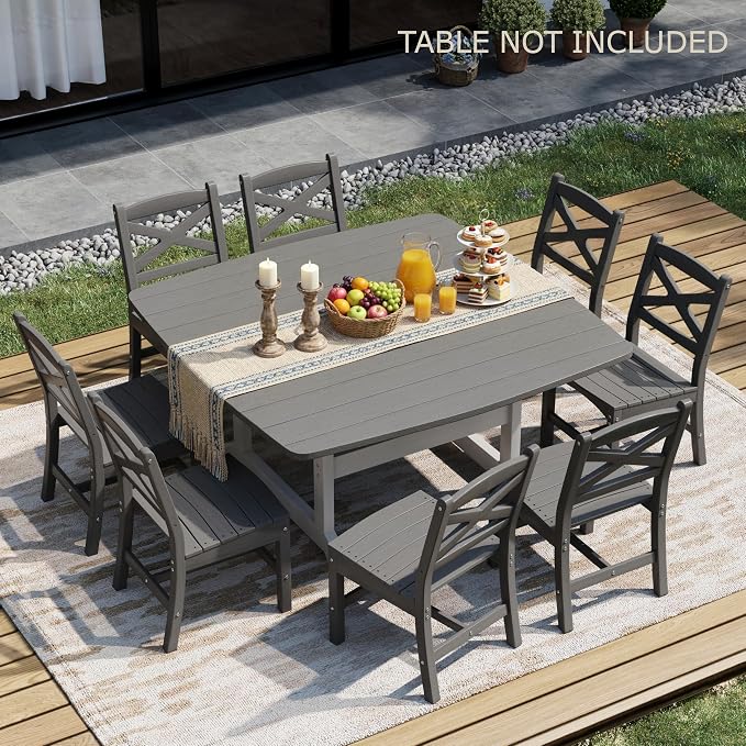 Outdoor Armless Dining Chairs Set of 4,HDPE Patio Chairs with Wide Seat,All-Weather HDPE Patio Armless Chairs for Porch, Backyard, Deck, White and Grey,Table not Included