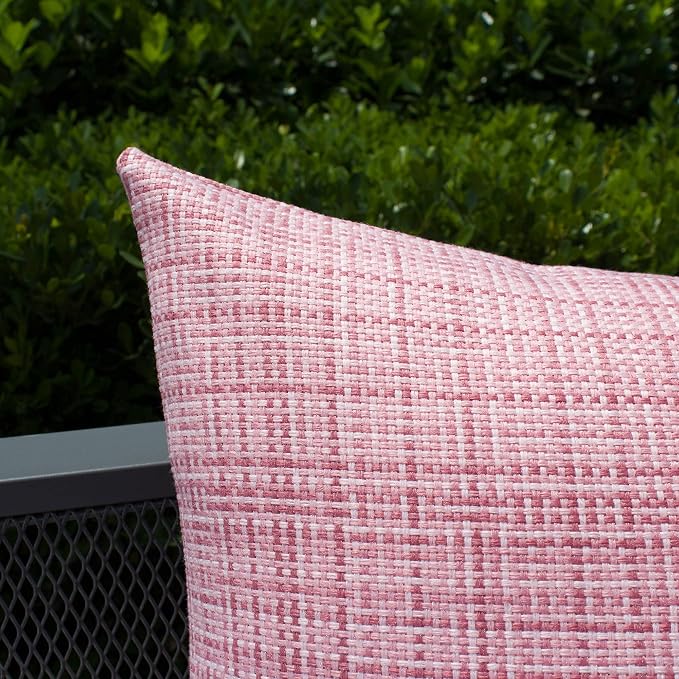 Kevin Textile Outdoor Waterproof 20x20 Inch Pillow Covers 2 Pack, Pink | Water Resistant, Faux Linen Yarn-dyed, Woven Texture Throw Pillow Covers for Tent Patio Garden Couch Sofa