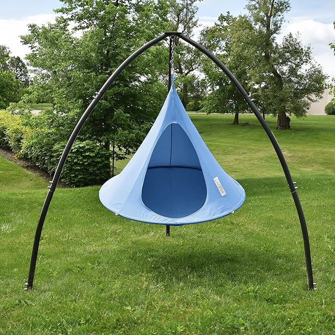 Single Cacoon Hanging Chair – Cozy Indoor/Outdoor Hammock with Polyester Canvas, 440 lb Capacity, Includes 18ft Rope & Carabiner (Sky Blue)