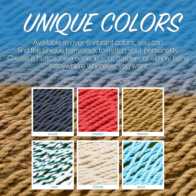 PNAEUT 2 Person Caribbean Rope Hammocks for Outside, 12ft Handwoven Polyester Double Hammock with Spreader Bar for Outdoor Indoor, Max 600 lbs Capacity (Tan)