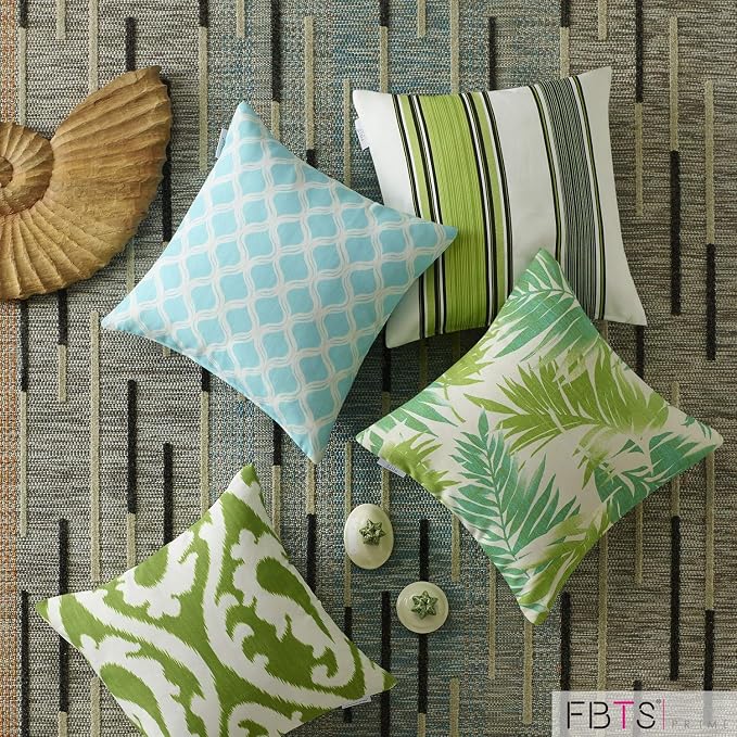 Pack of 2 Outdoor Waterproof Decorative Throw Pillows with Inserts for Patio Furniture, 18x18 Inch Fade Resistant Patio Garden Cushions for Couch Bed Sofa, Geometric Blue