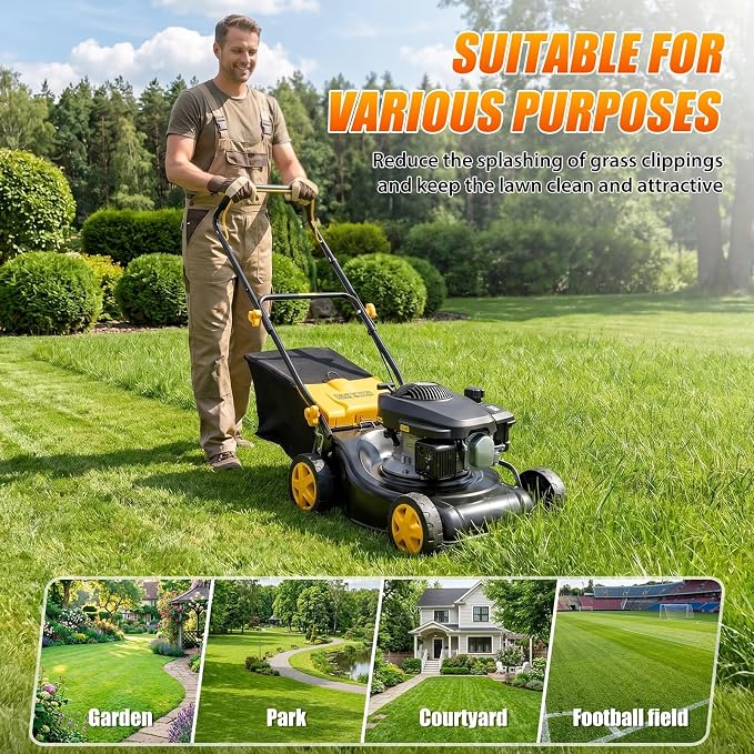 16” Self Propelled Gas Push Lawn Mower,132cc 4-Stroke Air-Cooled Engine,3-in-1 Mowers with 45L Grass Catcher,8-Position Cutting Height (25-75mm),400mm Cutting Width,Hand Push Lawn Mower for Yard