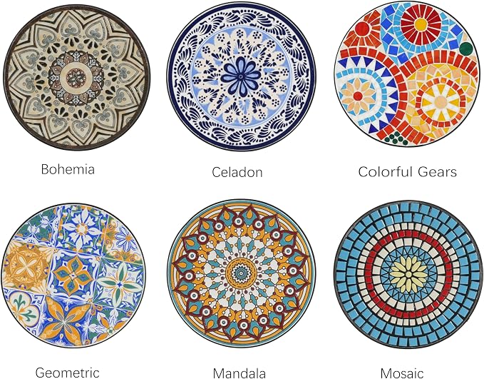 Christopher Knight Home Glady Outdoor Round Side Table, Patio Bistro Table with Ceramic Top and Metal Frame, Small Decorative Accent Table for Patio Garden Porch Balcony, Geometric