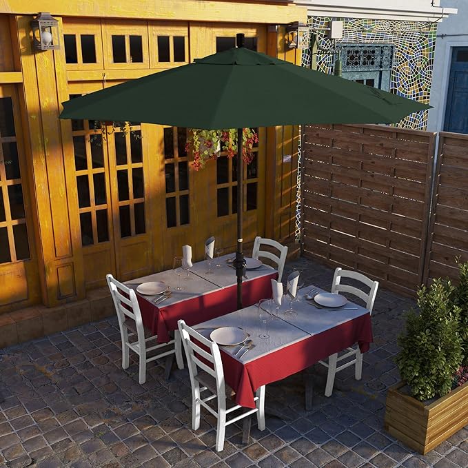 California Umbrella 9' Round Aluminum Market Umbrella, Crank Lift, Collar Tilt, Bronze Pole, Sunbrella Spectrum Cilantro