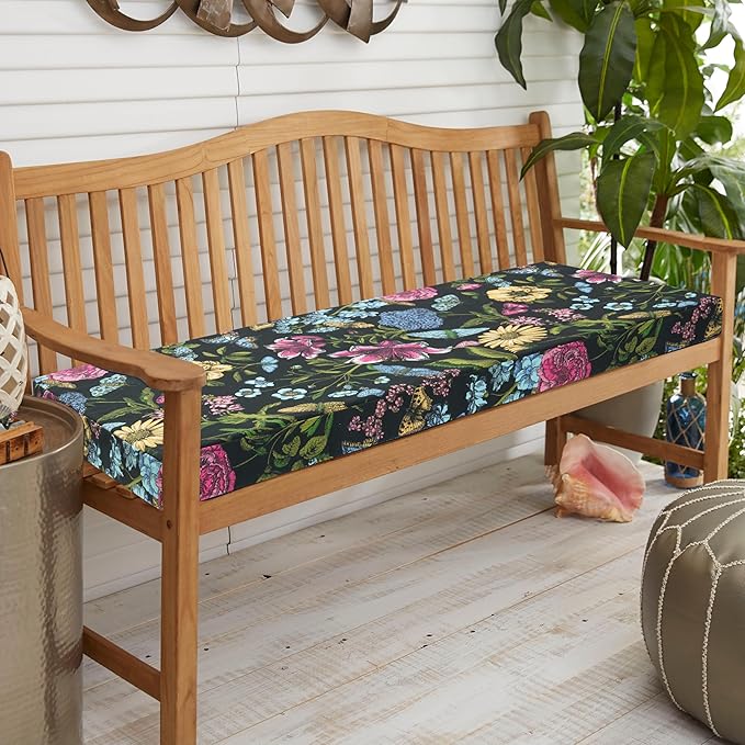 FUNHOME Outdoor Cushion Covers,42" x 18" x 3", No Insert! Patio Cushion Covers Replacement,Water Resistant Patio Bench Loveseat Cushion Covers 1 Pack, Black Flower Butterfly(Covers ONLY)