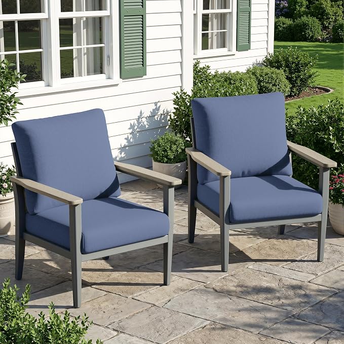 Aluminum Outdoor Patio Furniture Set 2-Piece, Patio Conversation Set Sectional Furniture Set with High Backrest & Thickened Cushions for Garden, Backyard, Poolside, Navy Blue