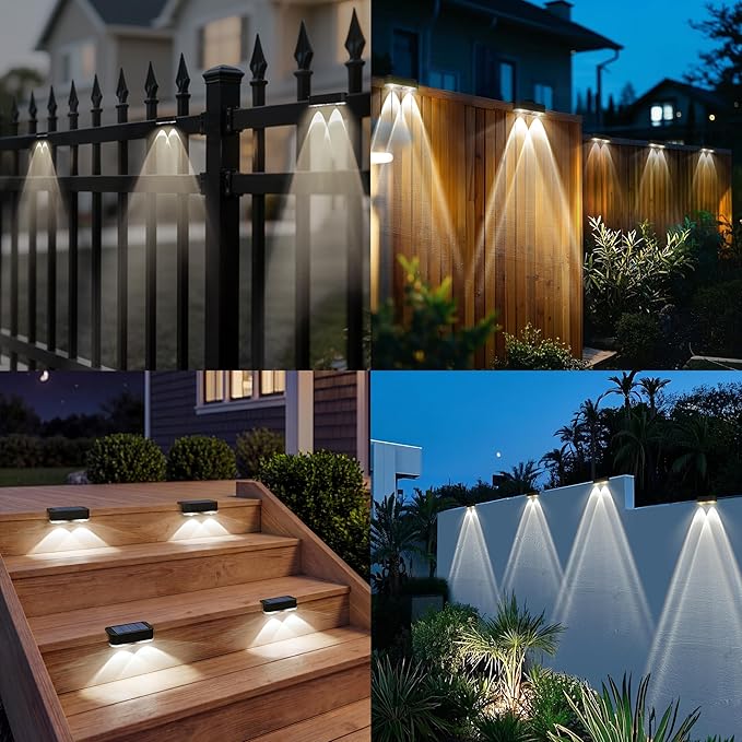 Peasur Solar Fence Lights Outdoor 6 Pack, Deck Light Solar Powered, Waterproof LED Step Lights for Railing Yard Patio Outside, Cool White