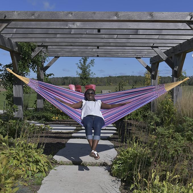 Vivere Latin Hammock Collection – Vibrant 100% Cotton Double Hammock, Supports 2 Adults - 450 lb Capacity (Fiesta)