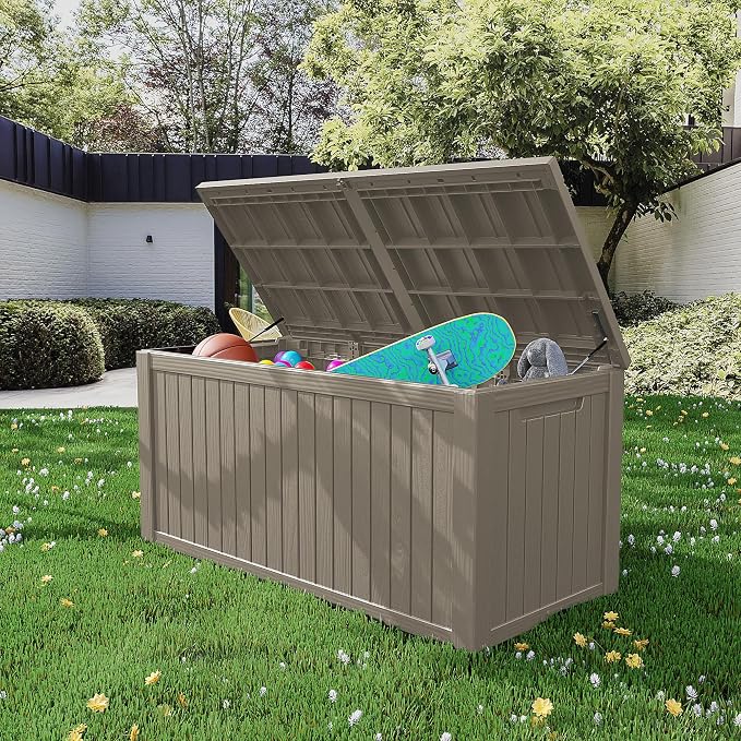Outdoor Storage Box 205GAL Waterproof Resin Deck Box,Pool Accessories Supplies,UV-Resistant Lockable Package Delivery Bin for Garden Tools,Large Patio Outside Cushions,Chest,Furniture,Grey