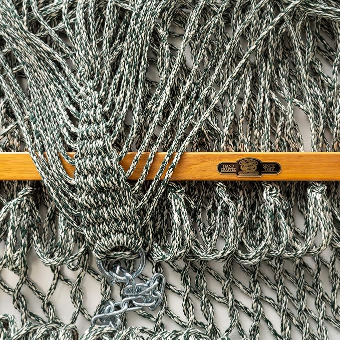 Original Pawleys Island Single Green Oatmeal Heirloom DuraCord Rope Hammock – 12 ft. x 50 in., 1-Person, 450 lb Capacity, Oak Spreader Bar, Zinc-Plated Hardware, Handcrafted in The USA