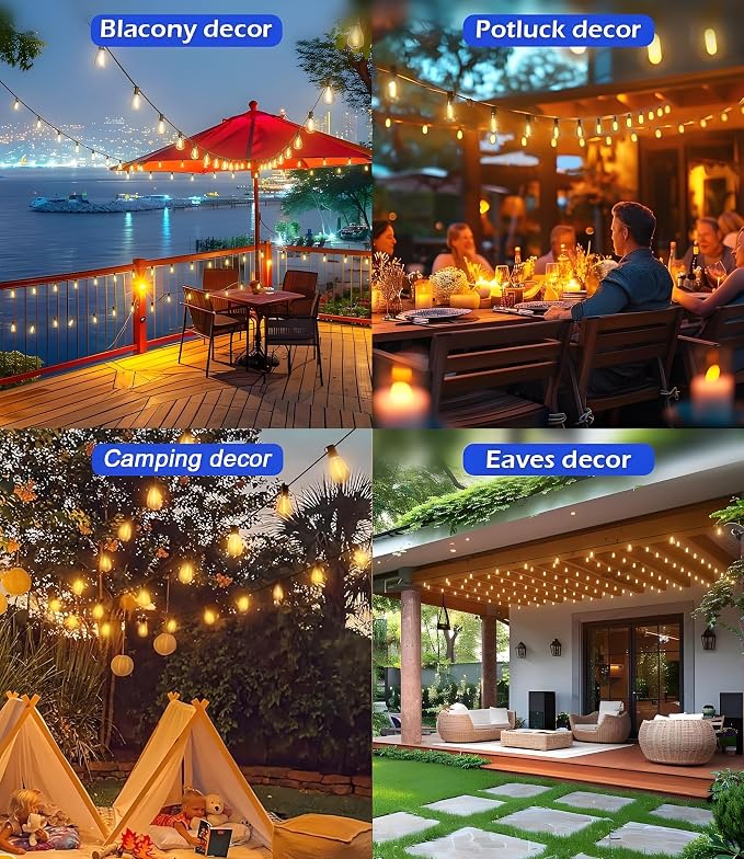 Tenmiro 200FT LED Outdoor String Lights with Remote, 74+2 Shatterproof Bulbs Dimmable Timing 3 Light Modes Outside Patio Lights for Backyard Porch Deck Garden Balcony Pool party Hanging Lighting Decor
