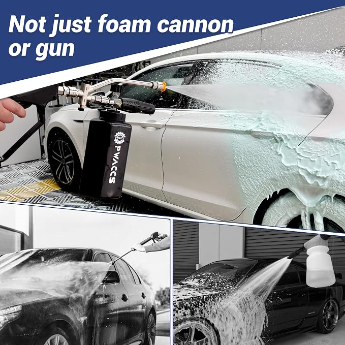PWACCS Dual Foam Cannon with Pressure Washer Short Gun, 1.5 Liter | Car Wash Foam Gun Kit, Dual Connector Accessory, 1/4" Quick Connector, 5 Sprayer Nozzles, 5000 PSI