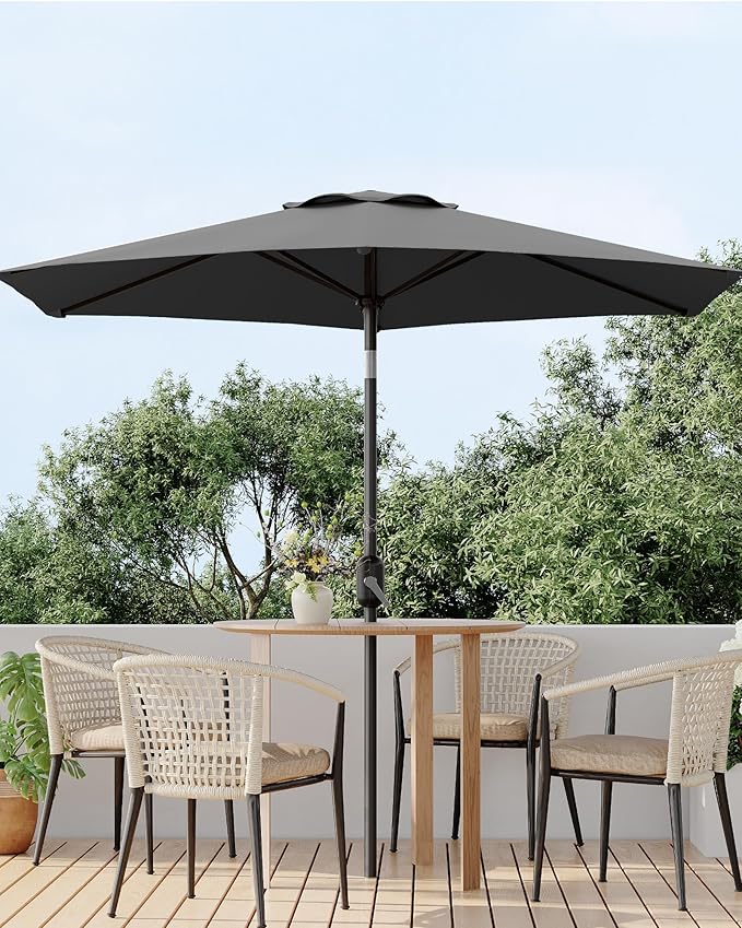 7.5-FT Outdoor Patio Umbrella with Push Button Tilt & Crank - Heavy-Duty Market Umbrella for Table, Garden, Pool, Deck, Backyard - 6 Sturdy Ribs,UV Protection & Waterproof Fabric,Dark Gray