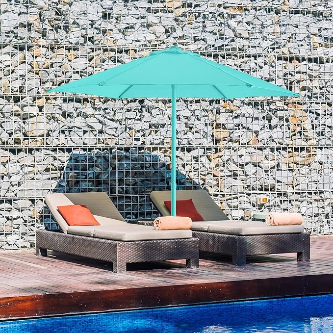 HOMSHADE 7.5ft Outdoor 1S Push-Up Patio Umbrella - Market Table Pool Deck Umbrella UPF50+ UV Protection with 6 Sturdy Ribs for Balcony, Garden, Lawn, Backyard (Light Blue)