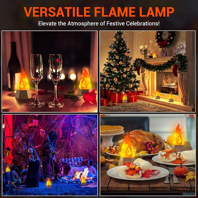 Ollcuz Night Lights, Multi-Purpose Fake Fire Lamp, USB Rechargeable Flickering Flame, 3-Mode LED Flame Light for Kids Children Bedroom Party Bar Outdoor Camping Yard Holiday Decorations, 4 Pack