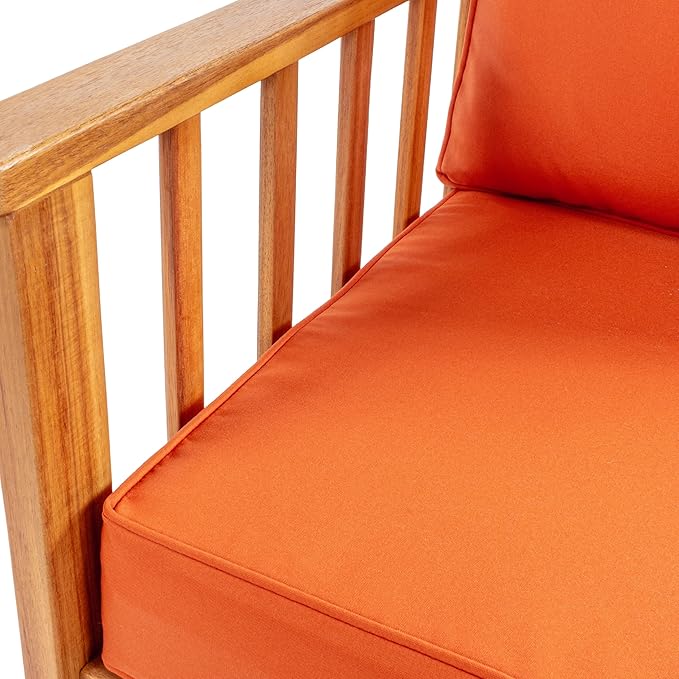 JONATHAN Y LVG1201C-4SET Everly 4-Piece Modern Cottage Acacia Wood Outdoor Patio Set with Cushions and Tropical Decorative Pillows Classic, Coastal, Traditional, Mid-Century, Orange/Teak Brown