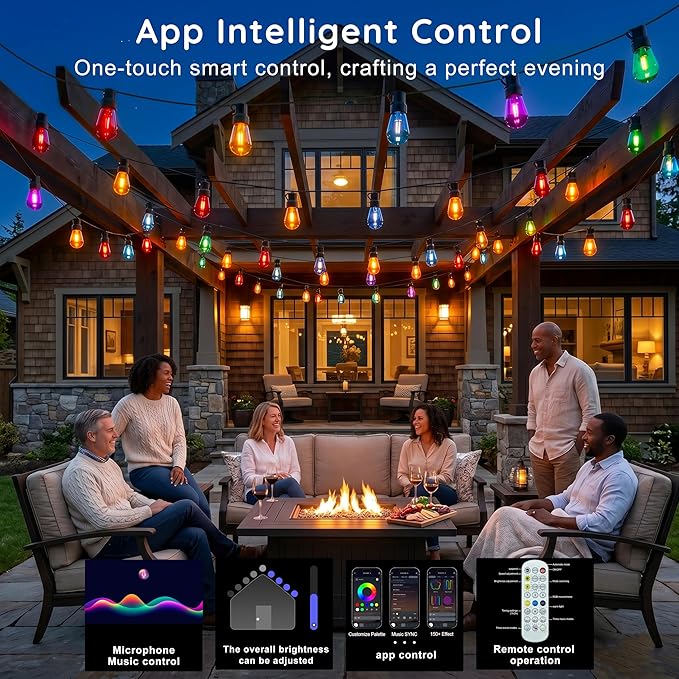 AHRLHR 300FT RGB+IC Outdoor String Lights,Outside Light Dimmable Shatterproof LED Bulbs,Balcony, Outdoor Living, IP67 Waterproof Chasing Effect Lighting DreamColor Patio Strip Lights for Backyard