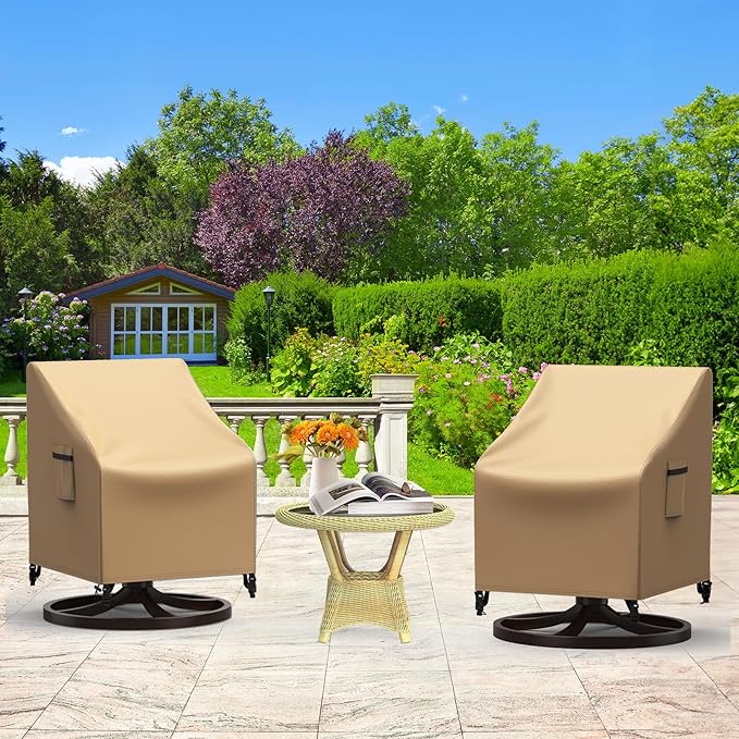 Mrrihand Outdoor Swivel Lounge Chair Cover Waterproof, 2 Pack Heavy Duty Patio Rocking Chair Covers for Outdoor Furniture, 33" W×37" D×38.5" H, Brown