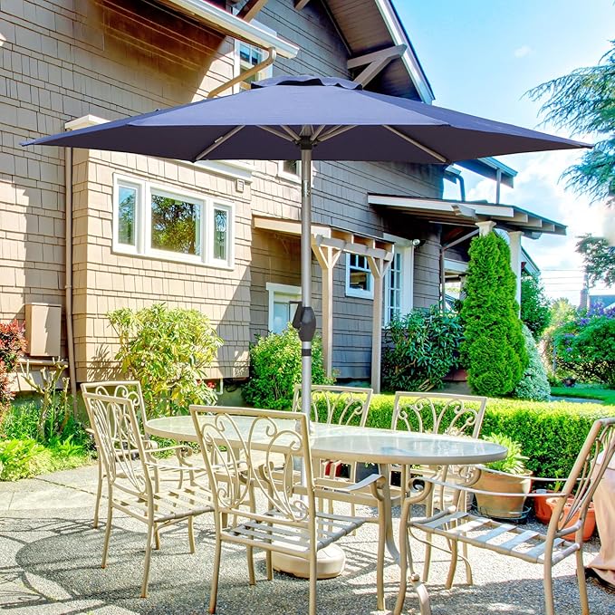 Domi 7.5FT Patio Umbrella, Outdoor Table Umbrella with Aluminum Pole, UV Protection Waterproof Market Sun Umbrella with Push Button Tilt and Crank for Garden, Deck, Backyard, Pool (Navy Blue)