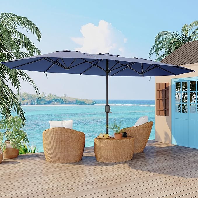 Double-Side Rectangular Pool Umbrella, 15ft Large Patio Umbrella with Base Included, Outdoor Market Umbrellas for Poolside Lawn Backyard