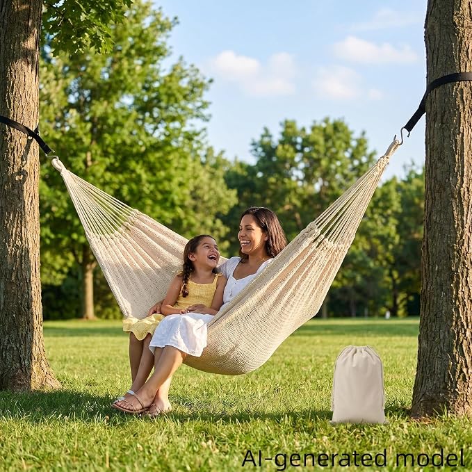 Hammocks for Outside,Bohemian 2hammock,Rope Hammock,Suitable,Yard, Beach, Backyard,Garden (Off-White, X-Large)