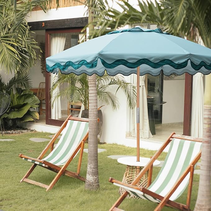 AMMSUN 7.8ft Seashore Umbrella, Outdoor Umbrella, Boho Beach & Patio Umbrella with UV 50+ Air Vent Ash Wood Pole Carry Bag & Water-Resistant Canvas Aqua Green