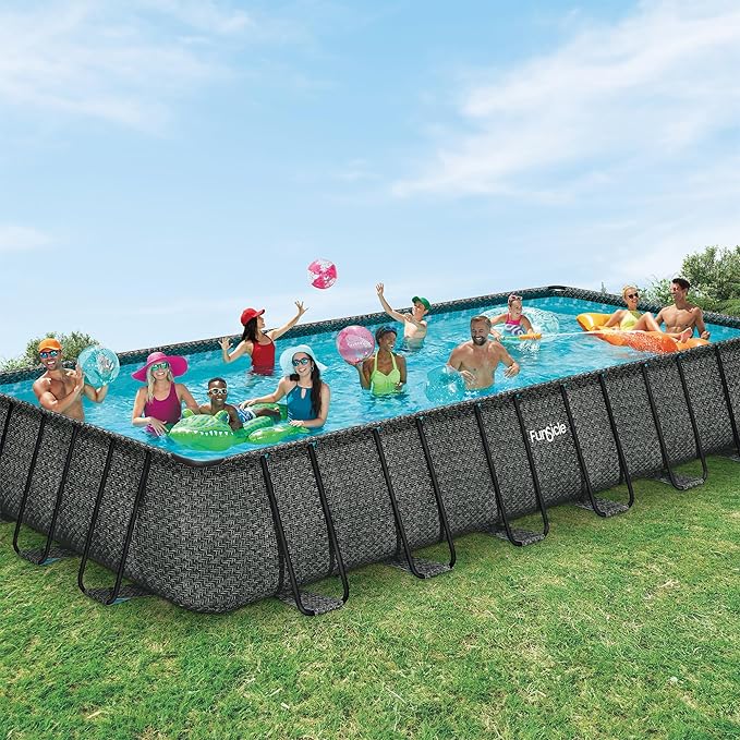 Funsicle Oasis Designer Lap 24' x 12'x 52" Rectangular Above Ground Swimming Pool, with FiltraBoost 1200 GPH Filter Pump, Ladder, Maintenance Kit, Cover, Ground Cloth & Repair Patch, Dark Herringbone
